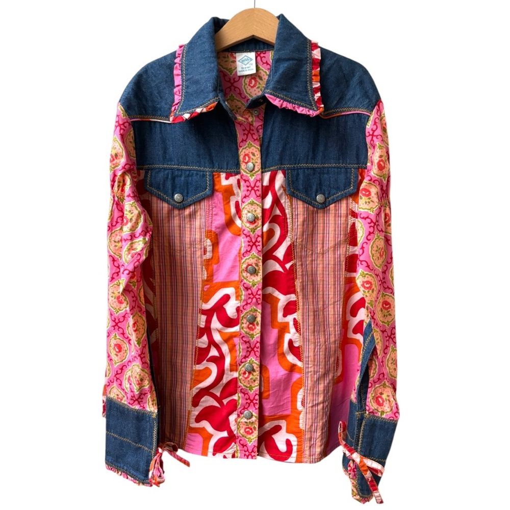 Oilily Girls Western Pink and Orange Button Down Shirt